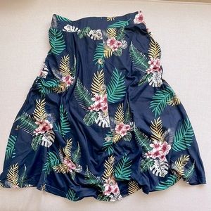 Floral Print Button Placket Midi Skirt- Navy Floral